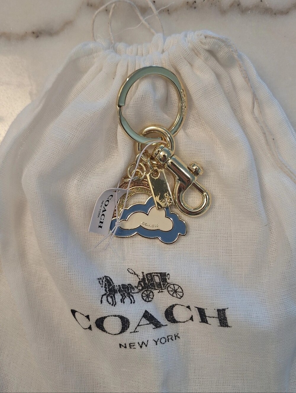 Coach Blue & Gold Enamel Cloud Keychain Bag Charm NWOT - Picture 3 of 5